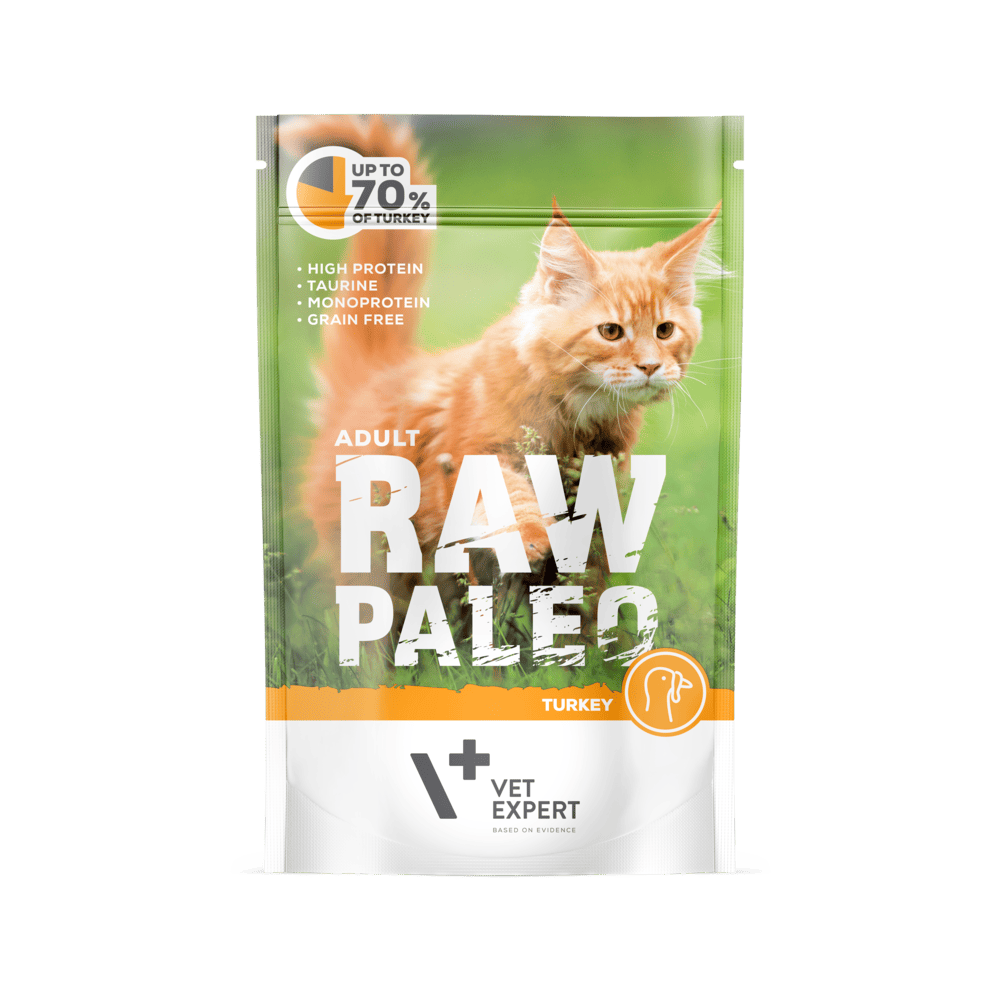 Hrana umeda pentru pisici, RAW PALEO CAT, adult, carne de curcan, 100 g